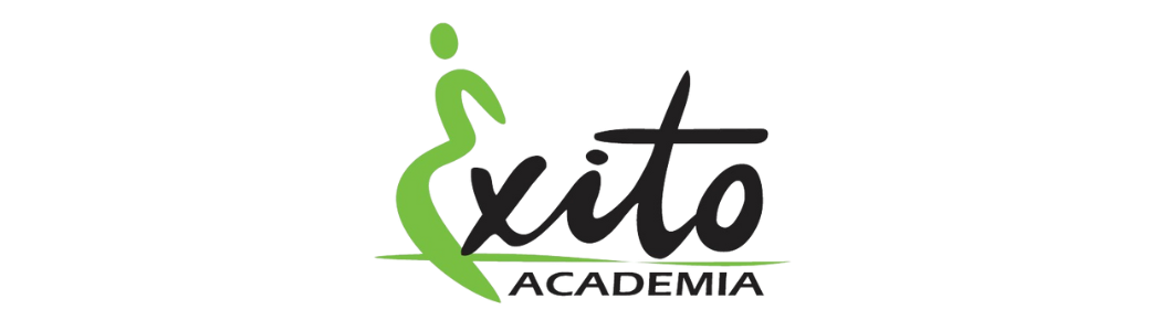 Logo Horizontal da Academia Êxito - Primeira letra verde e demais letras pretas